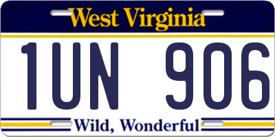 WV license plate 1UN906
