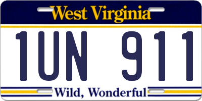 WV license plate 1UN911
