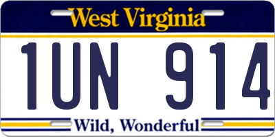 WV license plate 1UN914