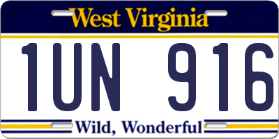 WV license plate 1UN916