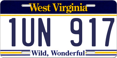 WV license plate 1UN917