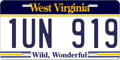 WV license plate 1UN919