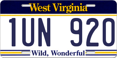 WV license plate 1UN920