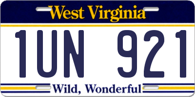 WV license plate 1UN921