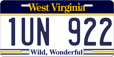 WV license plate 1UN922