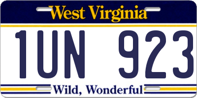 WV license plate 1UN923
