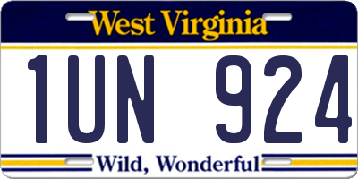 WV license plate 1UN924