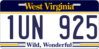 WV license plate 1UN925
