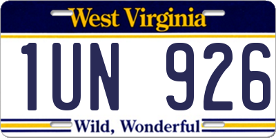 WV license plate 1UN926
