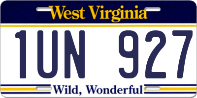 WV license plate 1UN927