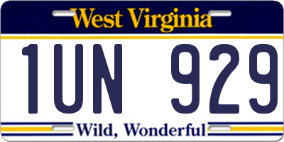 WV license plate 1UN929
