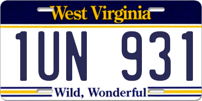 WV license plate 1UN931