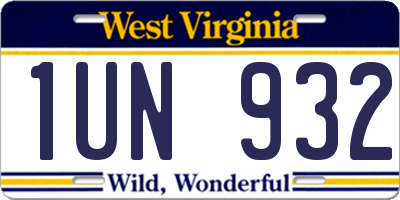 WV license plate 1UN932