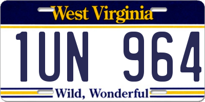 WV license plate 1UN964