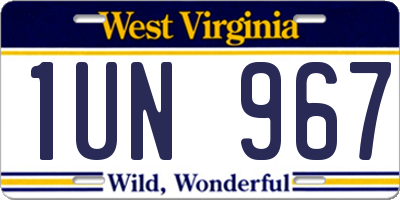 WV license plate 1UN967