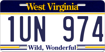 WV license plate 1UN974