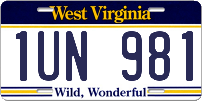 WV license plate 1UN981