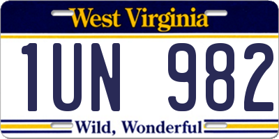WV license plate 1UN982