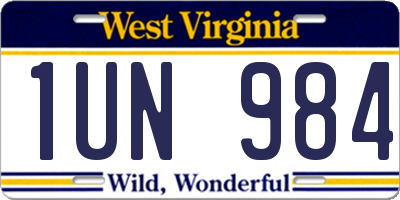 WV license plate 1UN984