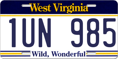 WV license plate 1UN985