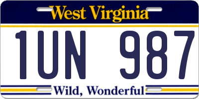 WV license plate 1UN987