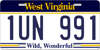 WV license plate 1UN991