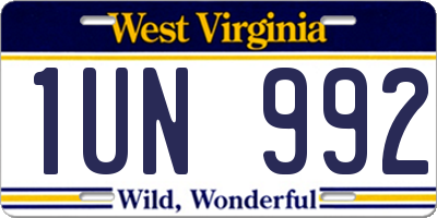 WV license plate 1UN992