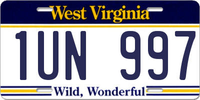 WV license plate 1UN997