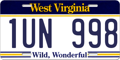 WV license plate 1UN998