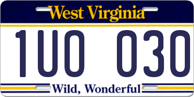 WV license plate 1UO030