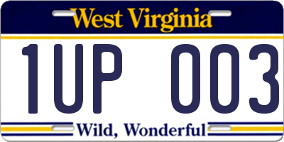WV license plate 1UP003
