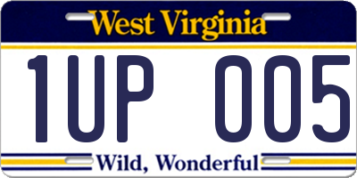 WV license plate 1UP005