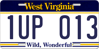 WV license plate 1UP013