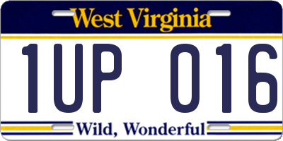 WV license plate 1UP016