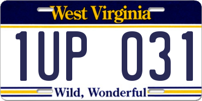 WV license plate 1UP031