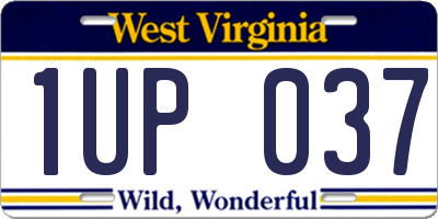 WV license plate 1UP037