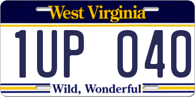 WV license plate 1UP040