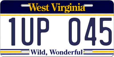 WV license plate 1UP045