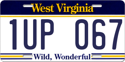 WV license plate 1UP067