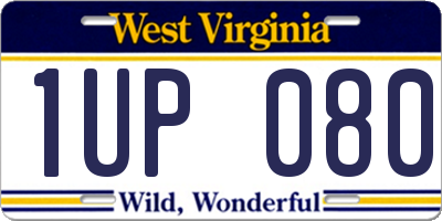 WV license plate 1UP080