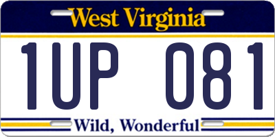 WV license plate 1UP081