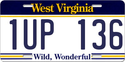WV license plate 1UP136