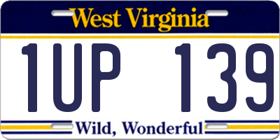 WV license plate 1UP139