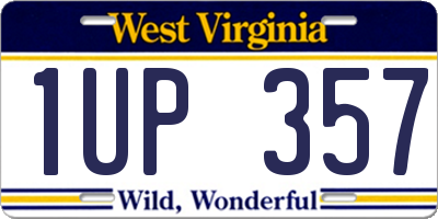WV license plate 1UP357