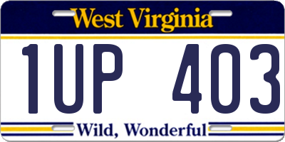 WV license plate 1UP403