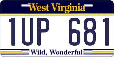 WV license plate 1UP681