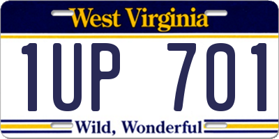 WV license plate 1UP701