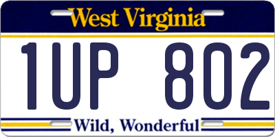 WV license plate 1UP802