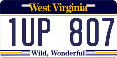 WV license plate 1UP807