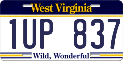WV license plate 1UP837